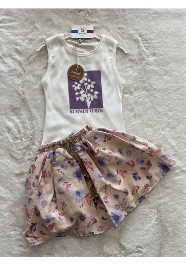 Pamuk Ceketli Üç İplik Dijital Etekli Üçlü Takım Lila