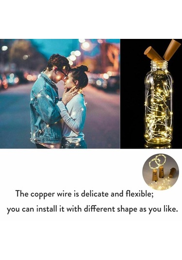 Mavi Güneş Enerjisi Şarap Şişesi Işıkları Led Dizeleri Bakır Tel Ev Partisi Dekorasyonu 2m20led