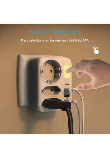 Xuweiwei Beyaz 2 Usb Portlu Guc Adaptorlu Cift Priz Anahtarlı Gece Lambalı 3 Usb A 1 Usb C Cok Prizli Cıkıs Ev Ofis