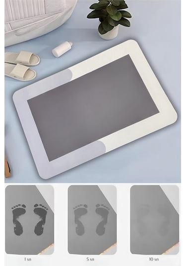 Beyondıe Sihirli Su Emici Banyo Paspası Kaymaz Tabanlı Abdest Pas Gri