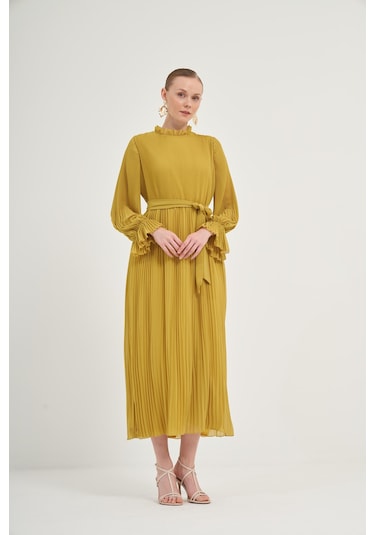 FTZ Women Ftz Plise Şifon Elbise Kivi 31019 Kivi Yeşil