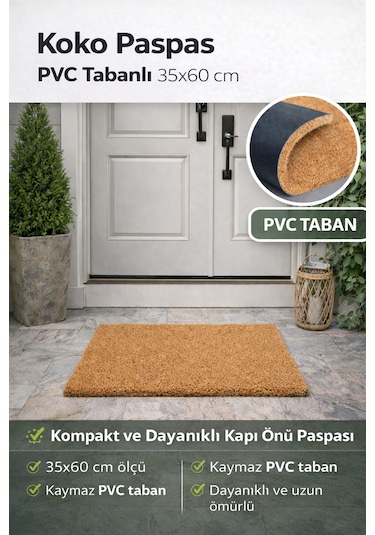 Pvc Tabanlı Kıl Koko Paspas - Kapı Önü Paspası - 35x60 Cm Açık Kahverengi
