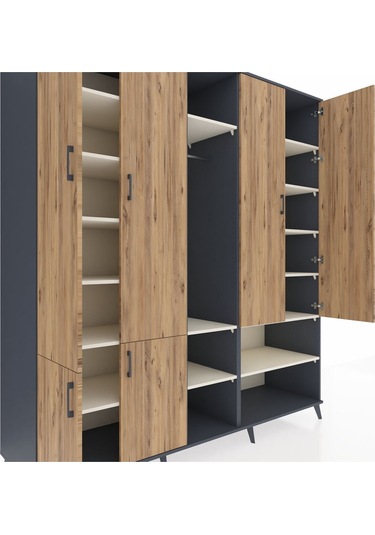 Kronos Dolap 15 Raflı 5 Kapaklı Tek Askılı 220x59x243 Antrasit-çam/aytaşı Atlas Çam/aytası