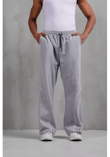 Dark Moda Erkek Oval Şeritli Baggy Eşofman Gri