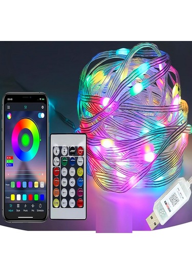 Yılbaşı Ağacı Işığı Noel Işığı Renkli Led Işık Ip65 10 Metre Usb Kum. + Cep Kontrol Dış Mekan Işığı Gün Işığı
