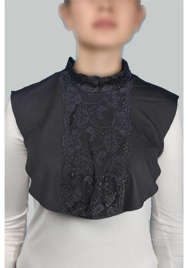 Altobeh Kadın Penye Tesettür Daire Yakalı Dantelli Boyunluk - Füme