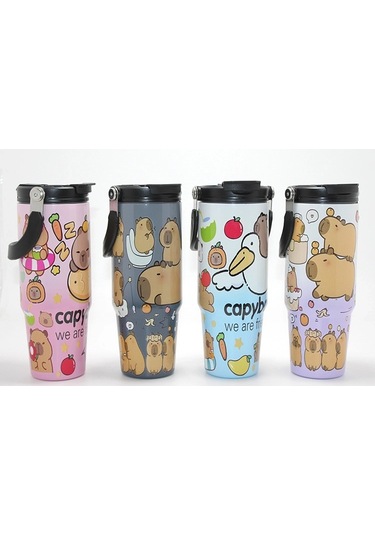 Capybara Desenli Isı Muhafazalı Pipetli Dev Çelik Kupa Tumbler Alk4431