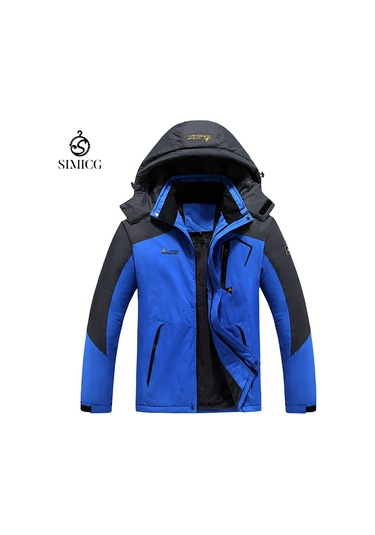 Açık Hava Artı Kadife Kalın Sıcak Soğuk Geçirmez Büyük Beden Erkek Ceketi Mavi