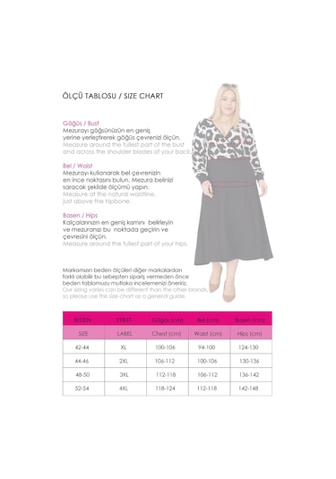 Kadın Vizon Siyah Leopar Desen Bloklu Kruvaze Yaka Balon Kol Büyük Beden Esnek Maxi Elbise Vizon