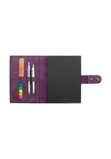 A5 Defter Ve Ajanda Kılıfı - %100 Rainbow Deri - Ko10001 - Mor Mor