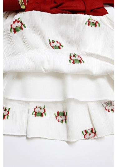 Çantalı Çiçekli Kız Çocuk Elbise Kırmızı