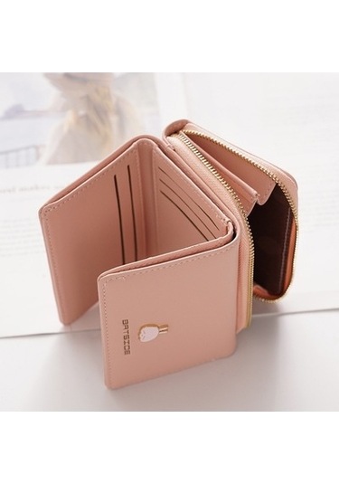 Batsıoe Kare Bayanlar Cüzdan Üç Katlı Çok Fonksiyonlu Kart Tutucu Fermuar Karikatür Bozuk Para Cüzdanı Açık Mavi Açık Mavi