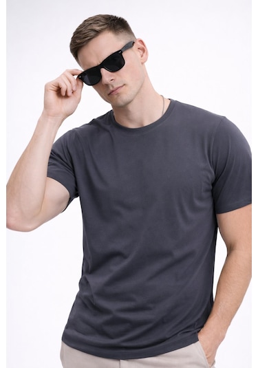 Freemen Erkek/unisex Bisiklet Yaka Basic Tişört %100 Pamuk-371 Antrasit