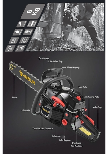 Assur ASR733-02-21 52 CC Benzinli Testere Turuncu