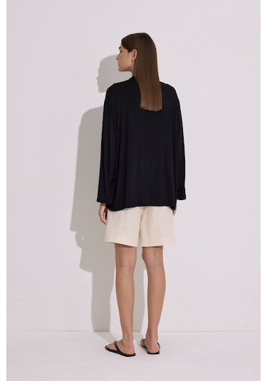Dökümlü Uzun Kol Bluz Siyah Siyah