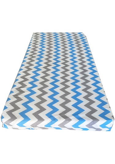 Çocuk Yatağı 60x120x6 Cm Vip Oyun Parkı Sünger Yatak Bebek Yatağı-mavi Gri Zikzak