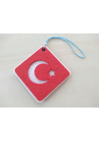 Keçe Ay Yıldız Ayna Süsü Asmalı 2 Adet Türk Bayrağı