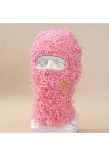 Y2k Balaclava Şapka Unisex İşlemeli Güllü Örme Şapka Sonbahar Ve Kış Pürüzlü Saçaklı Fotoğraf Aksesuarları Çok Yönlü Cadılar Bayramı Kırmızısı Diğer
