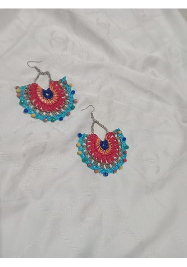 El İşi Örgü Küpe Çok Renkli