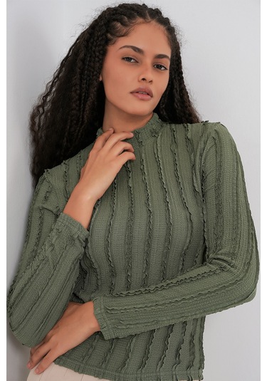 Kadın Dokulu Esnek Örme Bluz 975 - Haki haki