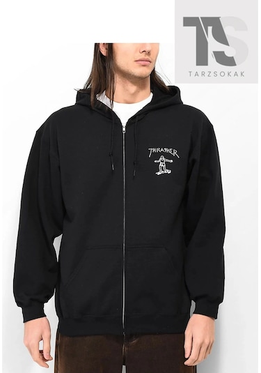 Tarzsokak Trasher Skate Sweatshirt Fermuarlı Hırka Siyah Siyah