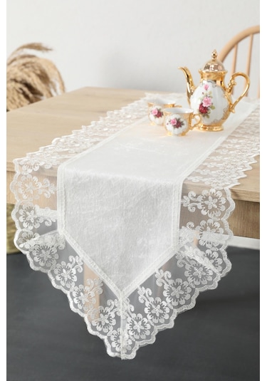 Favora Fatih Güpürlü Kadife Runner Ekru