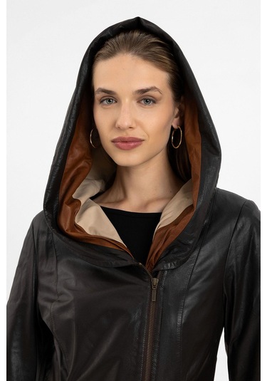 Ulia Kahve Kadın Hakiki Deri Kaban-kahverengi Kahverengi