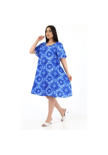 Schık Kadın Viskon Yarım Kol Kare Yaka Elbise Saks Saks