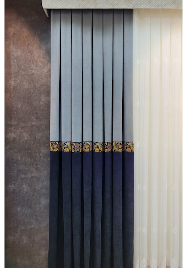 Country Fon Perde Gri Siyah Renk Gri