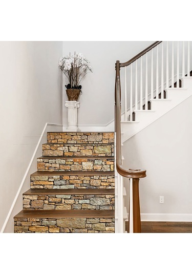 Tenfowee 13 Adet Taş Desenli 3d Merdiven Sticker - 18x100cm Pvc Materyal, Kolay Uygulama, Ev Dekorasyonu Diğer