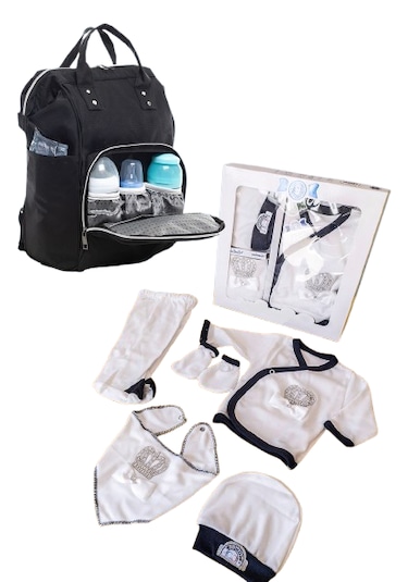 Siyah Bebek Bakım Çantası Ve 5 Parça Hastane Çıkışı İkili Set Siyah