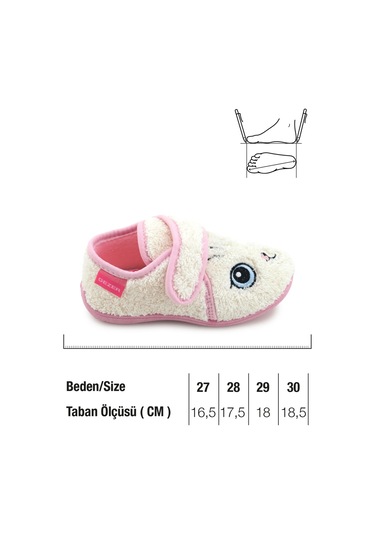 Gezer Kız Çocuk Kışlık Tek Cırt Cırtlı Ayarlanabilir Rahat Taban Ev, Bahçe, Okul, Kreş Panduf Ayakka Beyaz