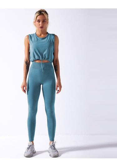 Skycity Kadınlar İçin 2 Parça Dikişsiz Yoga Seti: Esnek, Rahat Ve Nefes Alabilir Spor Kıyafeti Mavi
