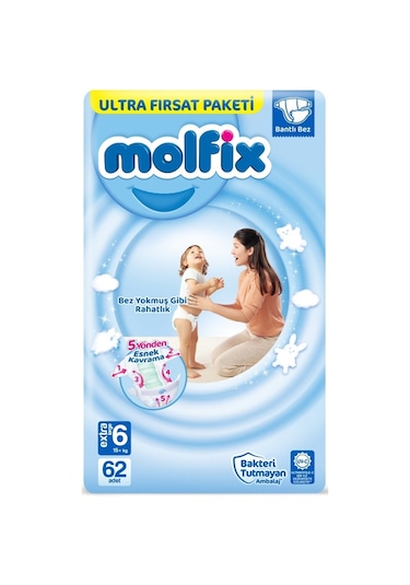 Molfix Bebek Bezi 6 Numara Xlarge Aylık Ultra Fırsat Paketi 186 Adet 3'lü