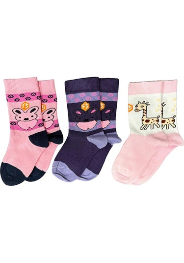 Kız Çocuk Renkli Desenli Günlük Pamuklu Dikişsiz Çorap C1-3 ÇoK Renkli