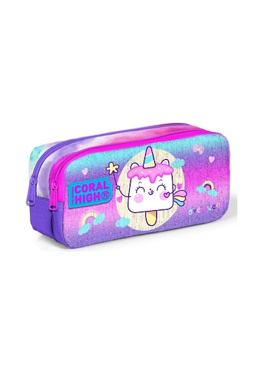 Coral High Kids İki Bölmeli Kız Çocuk Pembe Dondurma Kalem Çantası Kalemlik