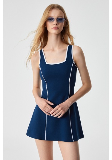 CALLIOS Kadın Regular Oyuk Yaka Kolsuz Lacivert Elbise