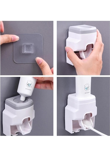 Beyaz Hapythda Duvara Monte Diş Fırçası Tutucu Seti Otomatik Diş Macunu Dispenseri Su Geçirmez Banyo Aksesuarları Diş Macunu Sıkacağı Beyaz