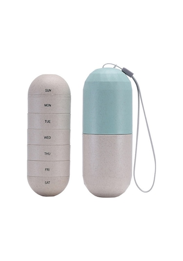 Agoodshop Haftalık Hap Organizer Kutusu - Modern Gri/yeşil Ahşap