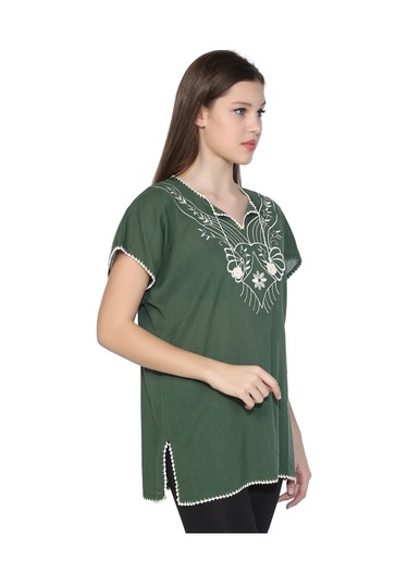 Kısa Kol Şile Bezi Naz Bluz Yeşil