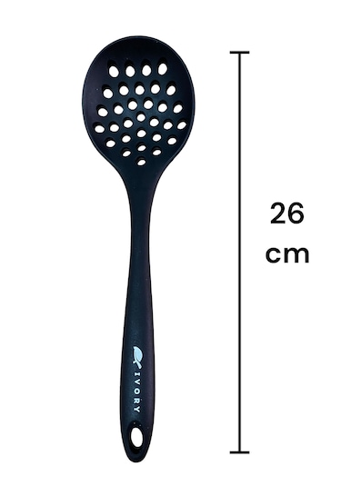 Isıya Dayanıklı Silikon Kevgir Kaşık Spatula Seti 6 Prç Siyah