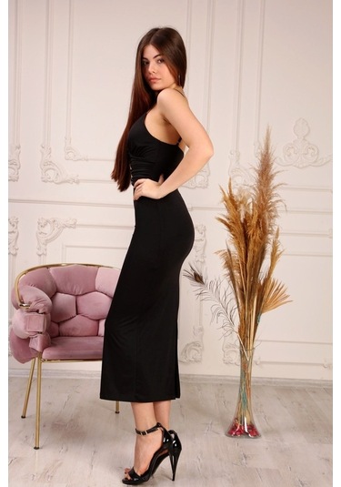 Aymeravm - Ip Askılı Önü Düğmeli Büzgülü Kadın Elbise - Knz14... (546711886)