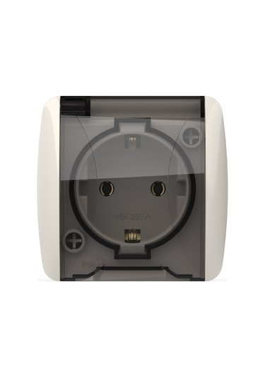 Elbi Eva Beyaz Nemliyer Kapaklı Topraklı Priz Ip54