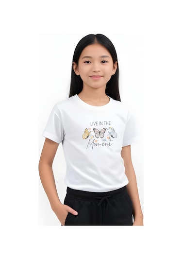 Fyk Kids Kız Çocuk Baskılı Live Kelebek Bel Detayı Lastikli Alt-üst Pijama Takımı Beyaz