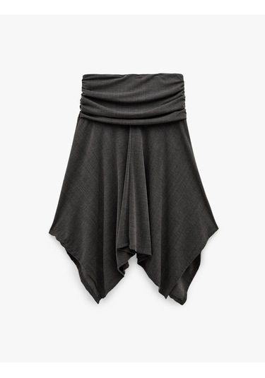 Koton Viskon Karışımlı Drape Detaylı Asimetrik Midi Etek Antrasit 6sal70063ık
