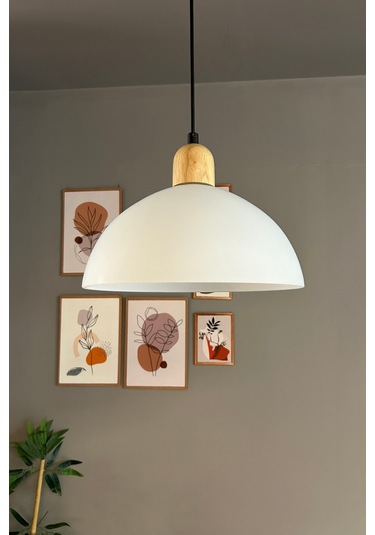 Perry Cam Tekli Avize Kalın Ahşap Beyaz Başlık Retro Sarkıt Lamba Restoran Salon Aydınlatma Beyaz