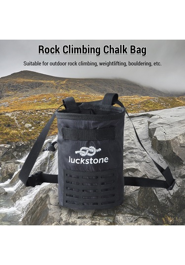 Vkemall Kaya Tırmanma Ve Kamp İçin Anti Kayma Kuru Eller Toz Çantası, Bel Bağlı Poliester Torba + Toz Fırça Siyah