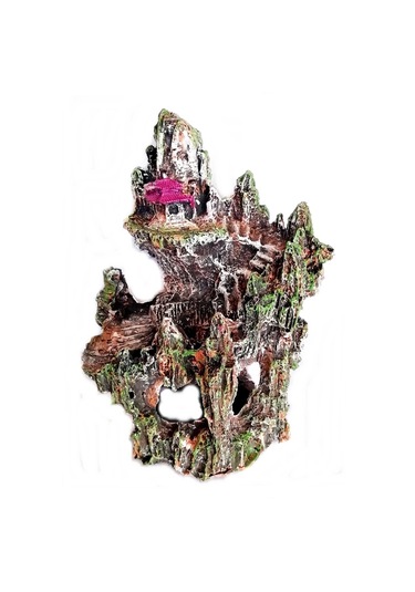 Şatolu Kaya Akvaryum Dekoru 22 Cm - Renk Bordo