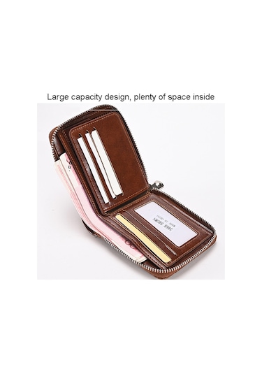 Sones Rfıd Hırsızlığa Karşı Korumalı Erkek Cüzdanı Çok İşlevli Kısa Fermuarlı Çanta Kahverengi