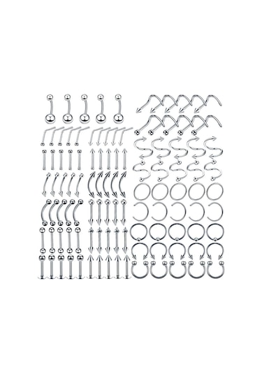 Dolıty 110x Göbek Takısı Piercing Kulak Burun Piercingi 1.2x10mm Gümüş